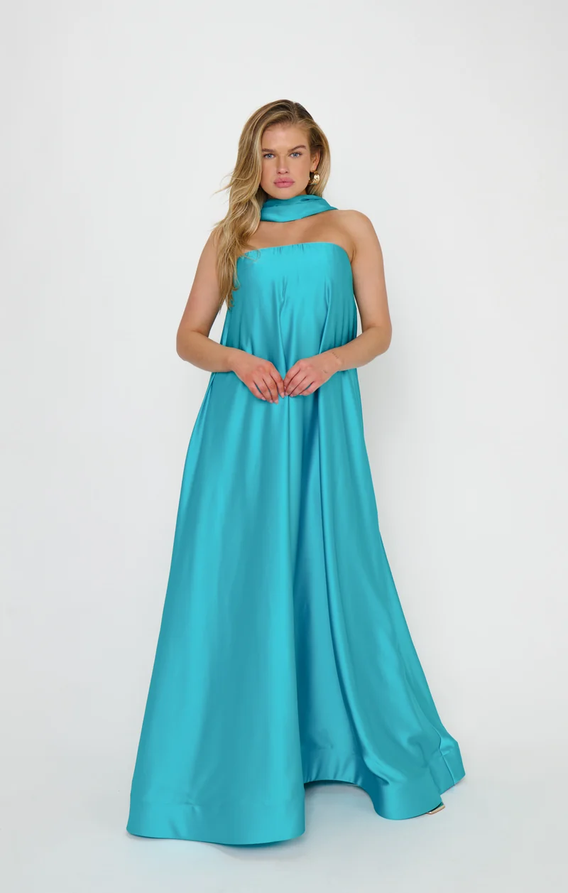 Tinsley Tube Dress ~ Teal Luxe Satin