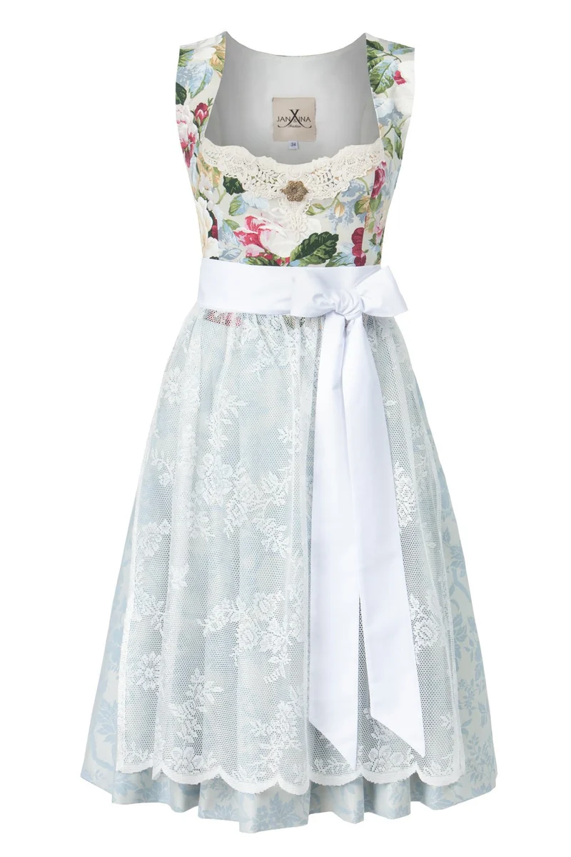 HOCHZEITSDIRNDL VINTAGE OXFORD FLOWERS HELLBLAU