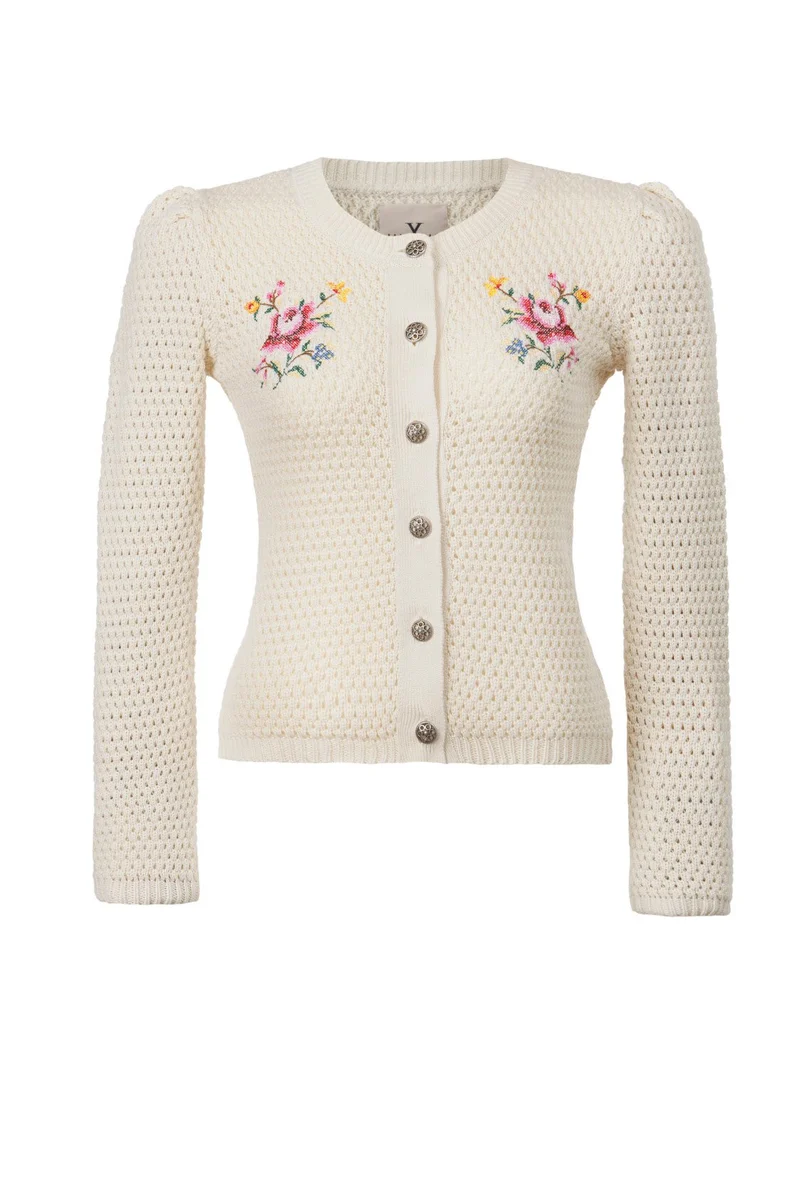 STRICKJANKER MIT FOLKLORESTICKEREI CREME
