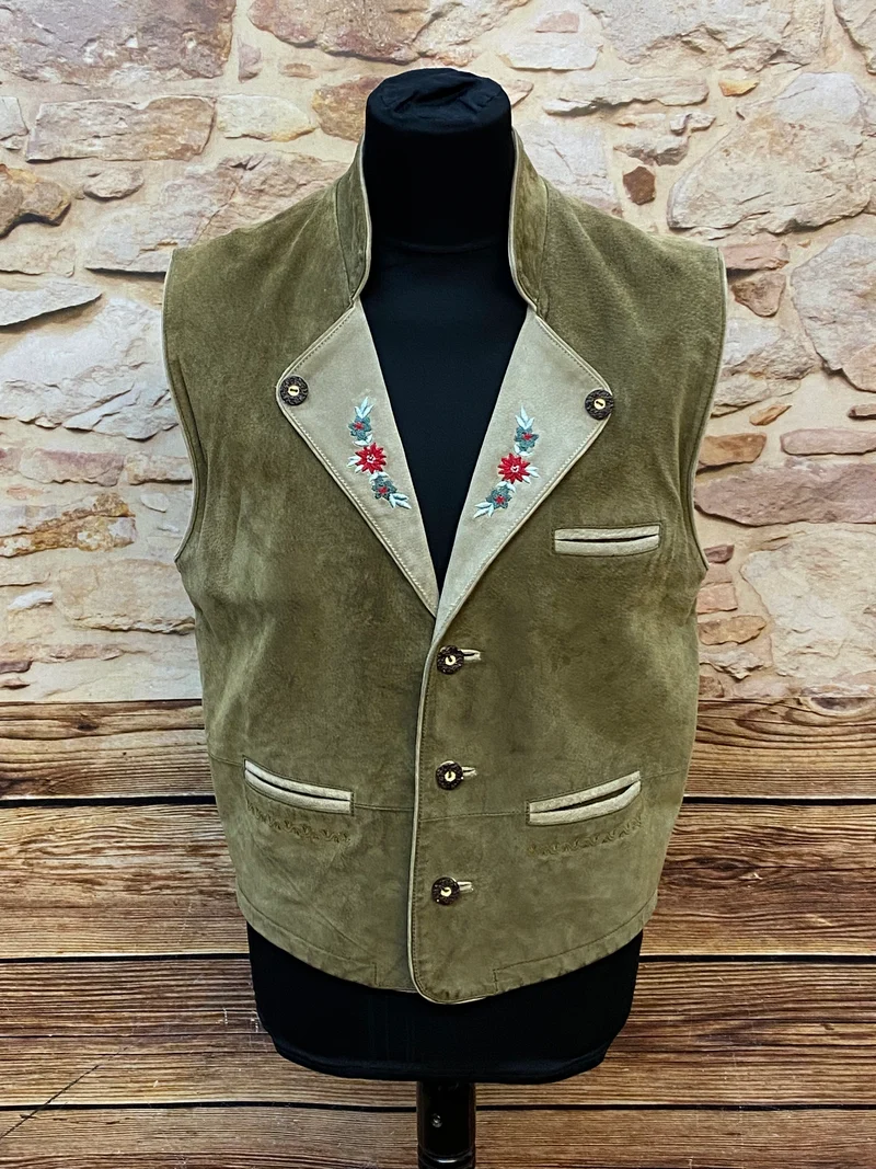 Vintage Trachtenweste Leder Stickerei Gr. 50