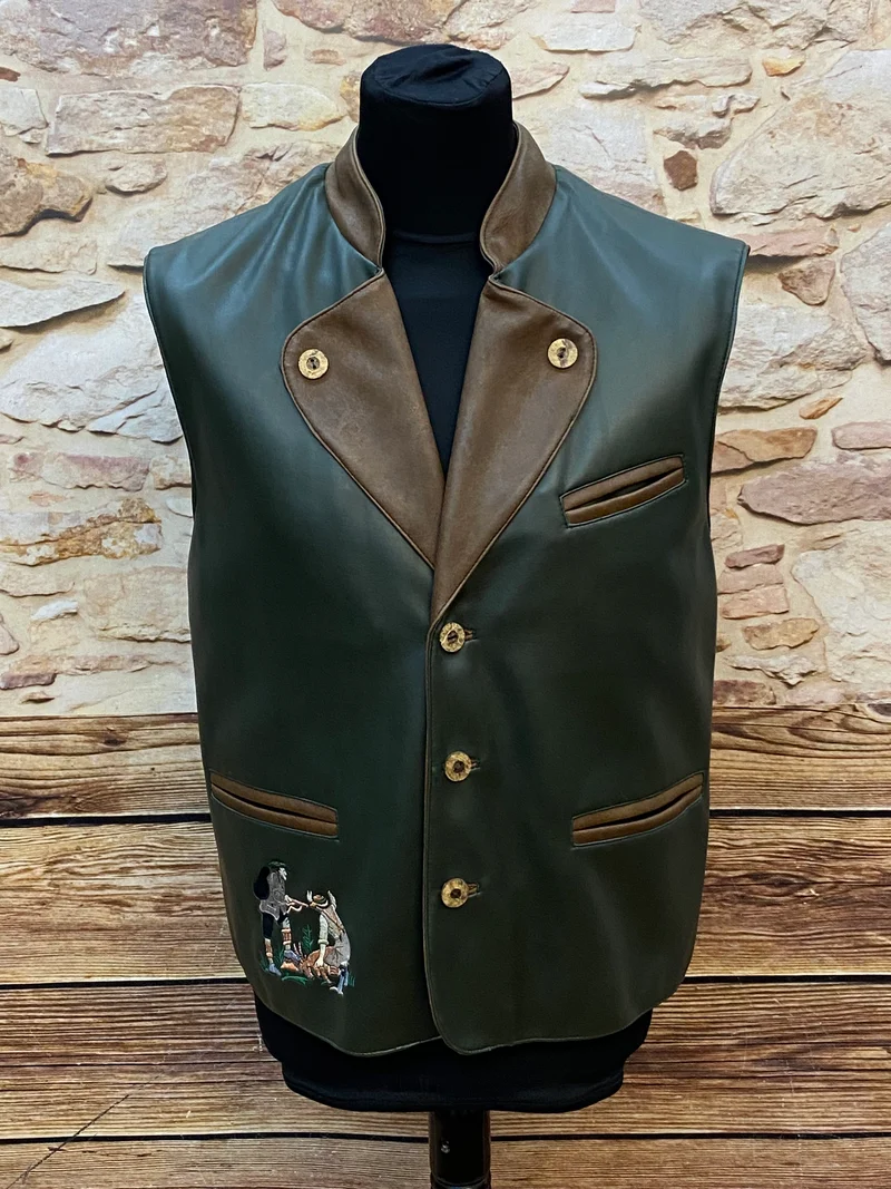 Vintage Trachtenweste Herren Grün Lederlook Gr. 48