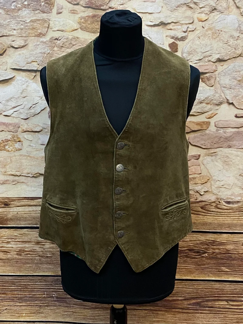 Vintage Trachtenweste Herren Leder Grün Gr. 46 Vintage