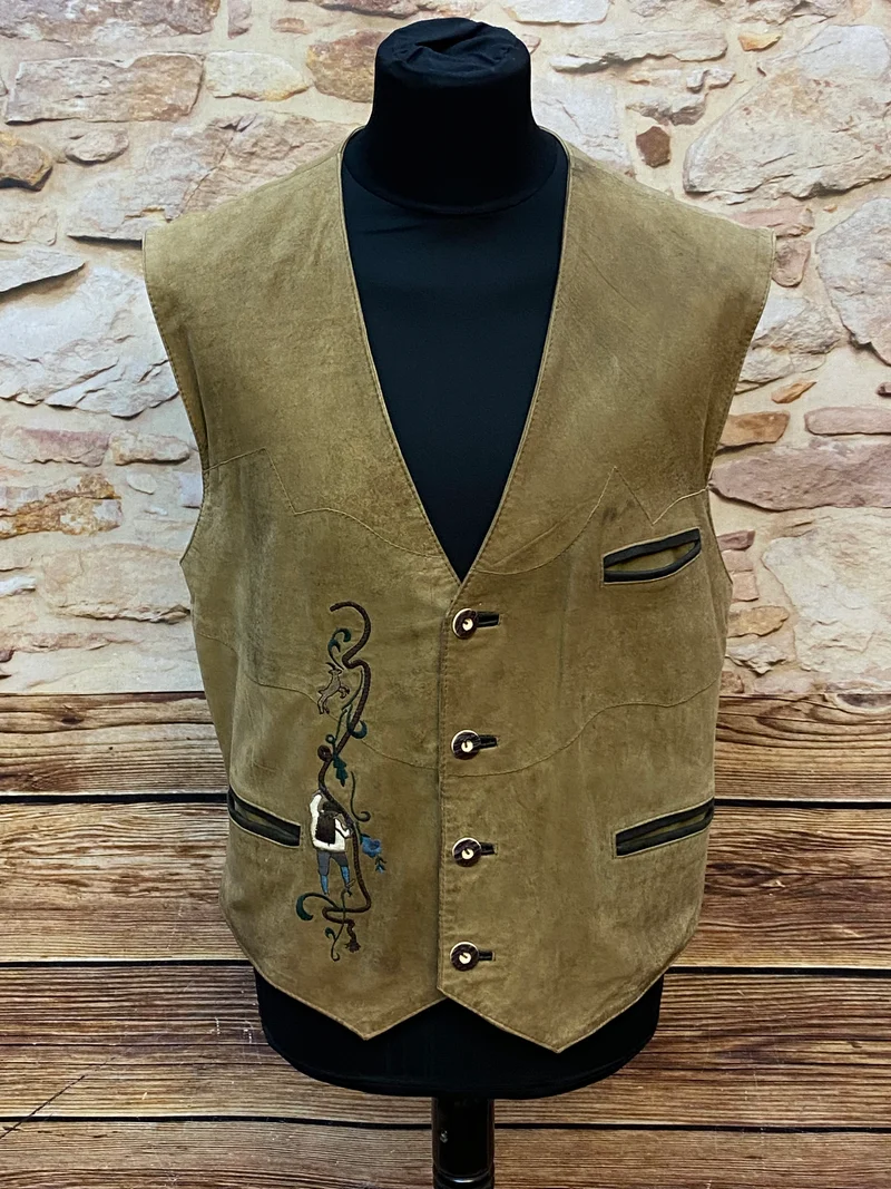 Vintage Trachten Lederweste Herren Gr. 48 Stickerei