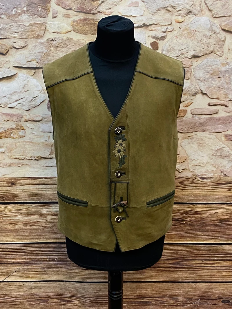 Vintage Leder Trachtenweste grün Herren Gr. 48