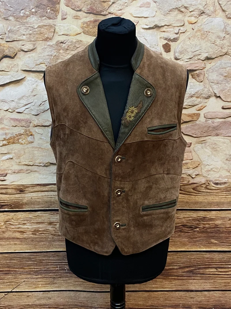 Vintage Leder Trachtenweste Herren braun Gr. 48