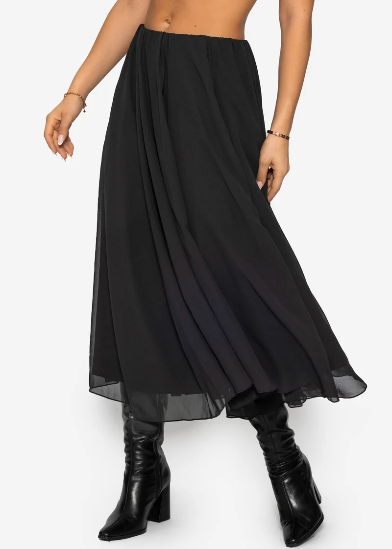 Langer Chiffon Rock - schwarz