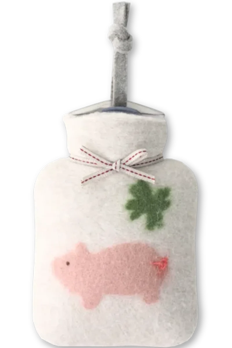 Wollfilz-Mini-Wärmflasche mit Glücksschweinchen