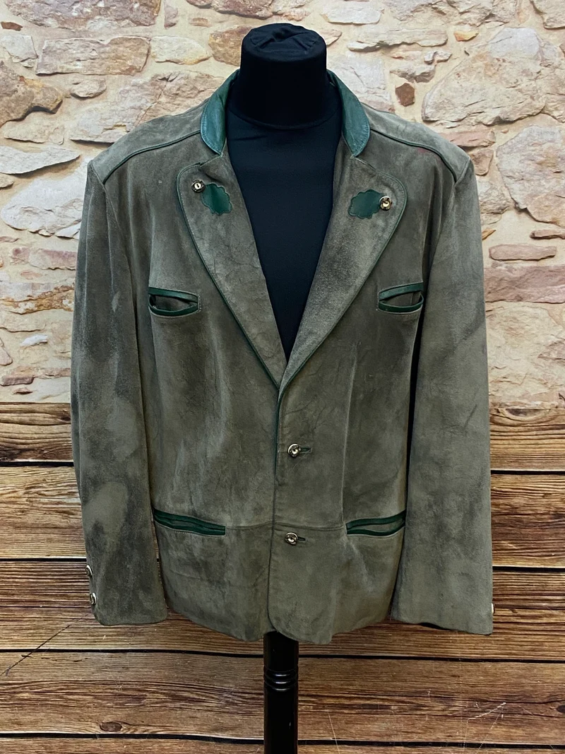 Vintage Trachten Lederjacke Herren Oliv Klassisch – SALE