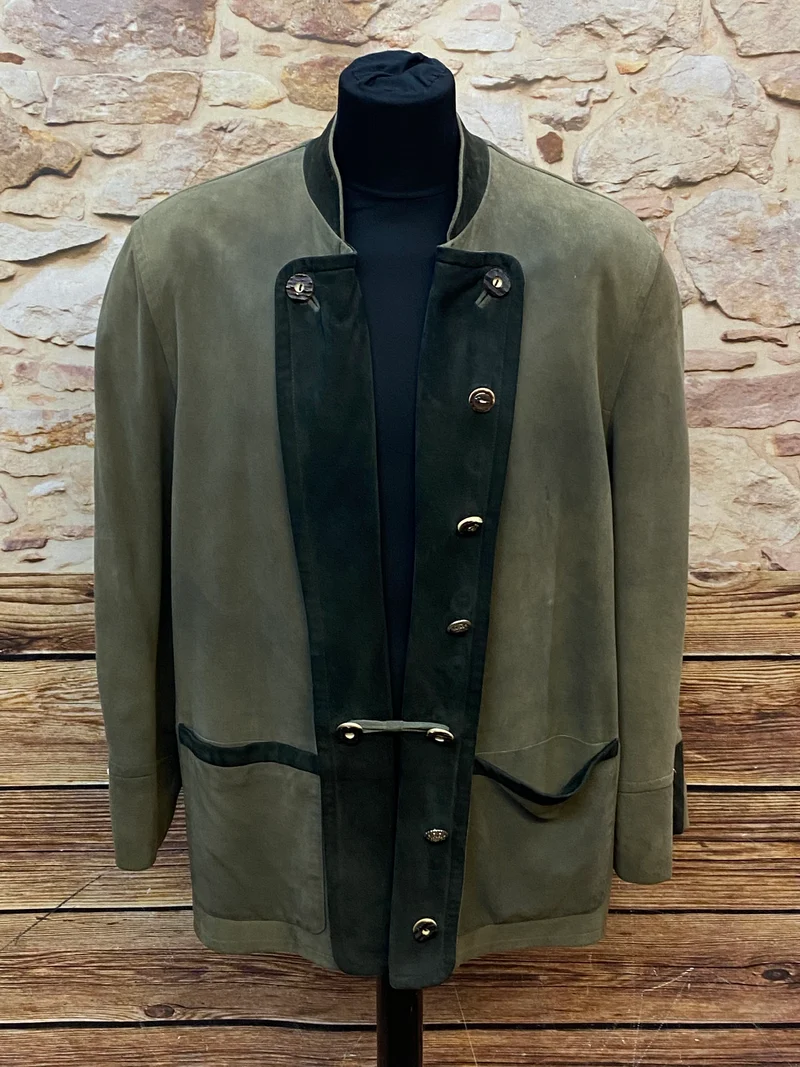 Vintage Trachten Lederjacke Herren Oliv Klassisch – Größe 52