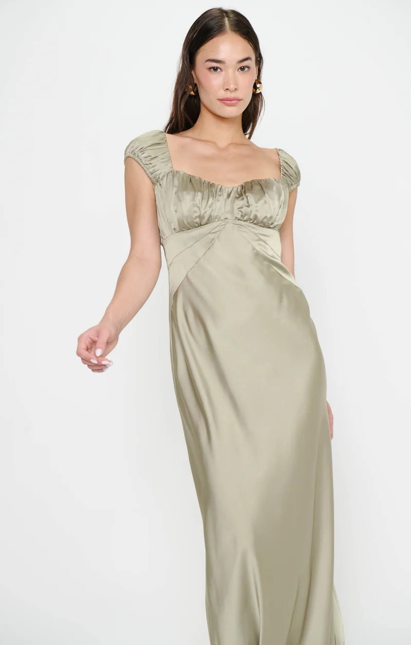 Veronica Maxi Dress ~ Moss Green Luxe Satin