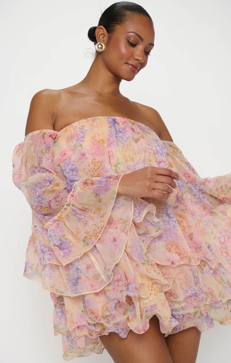 Fiona Mini Dress ~ Pale Yellow Blooms