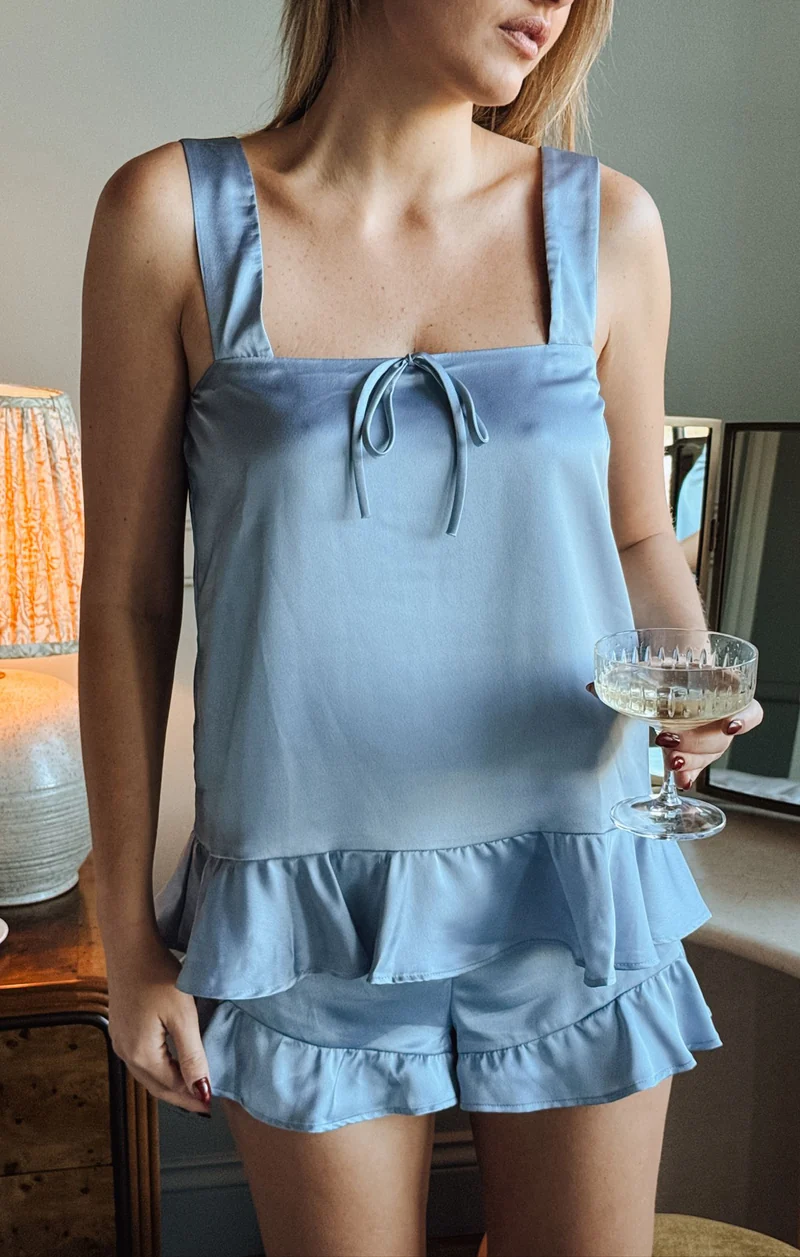 Touch Up Top ~ Steel Blue Luxe Satin
