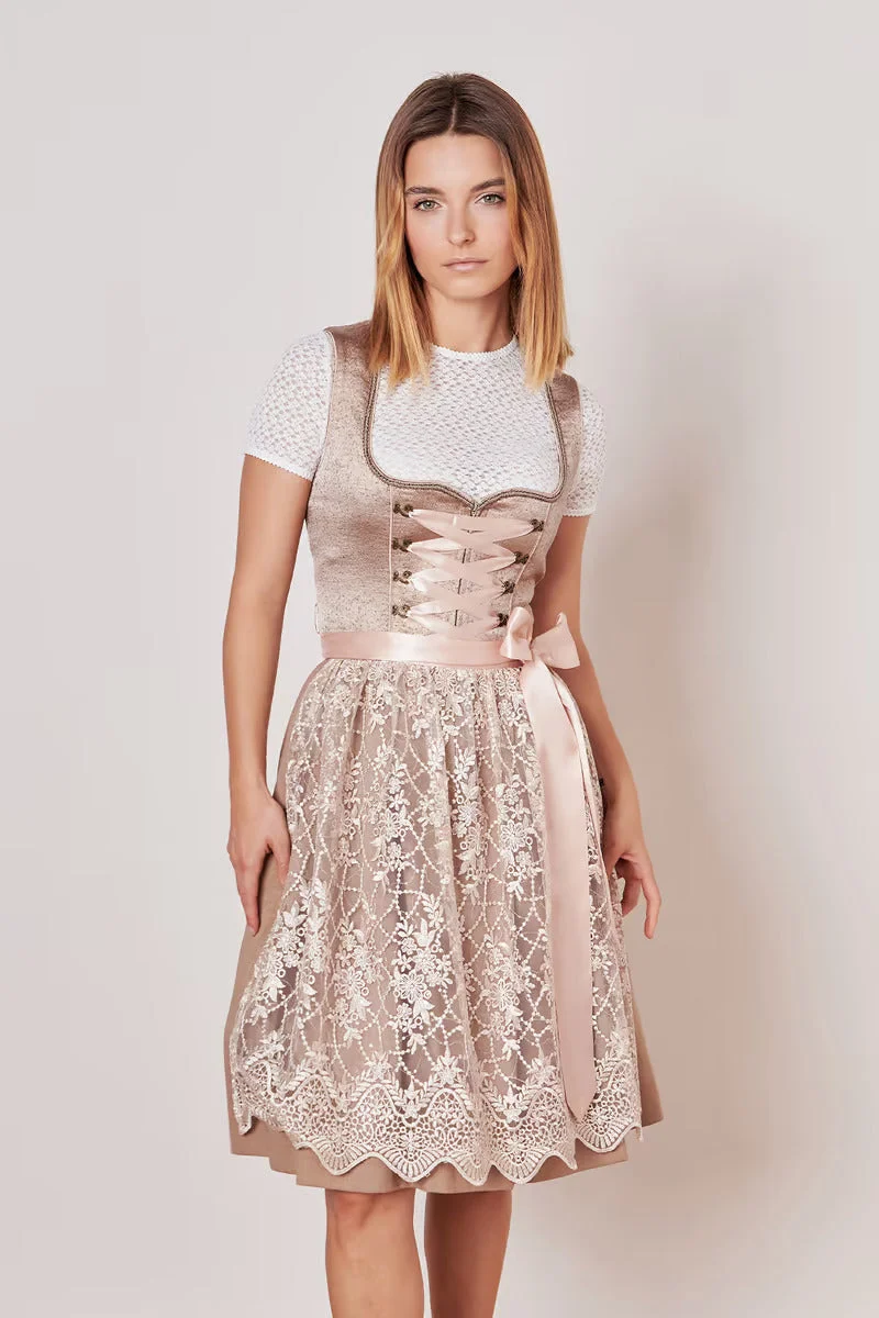 Kruger Midi Dirndl 2pcs. 60cm "Koko" beige