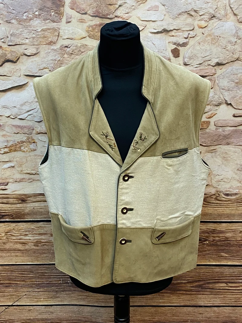 Trachtenweste Leder beige creme bestickt Vintage