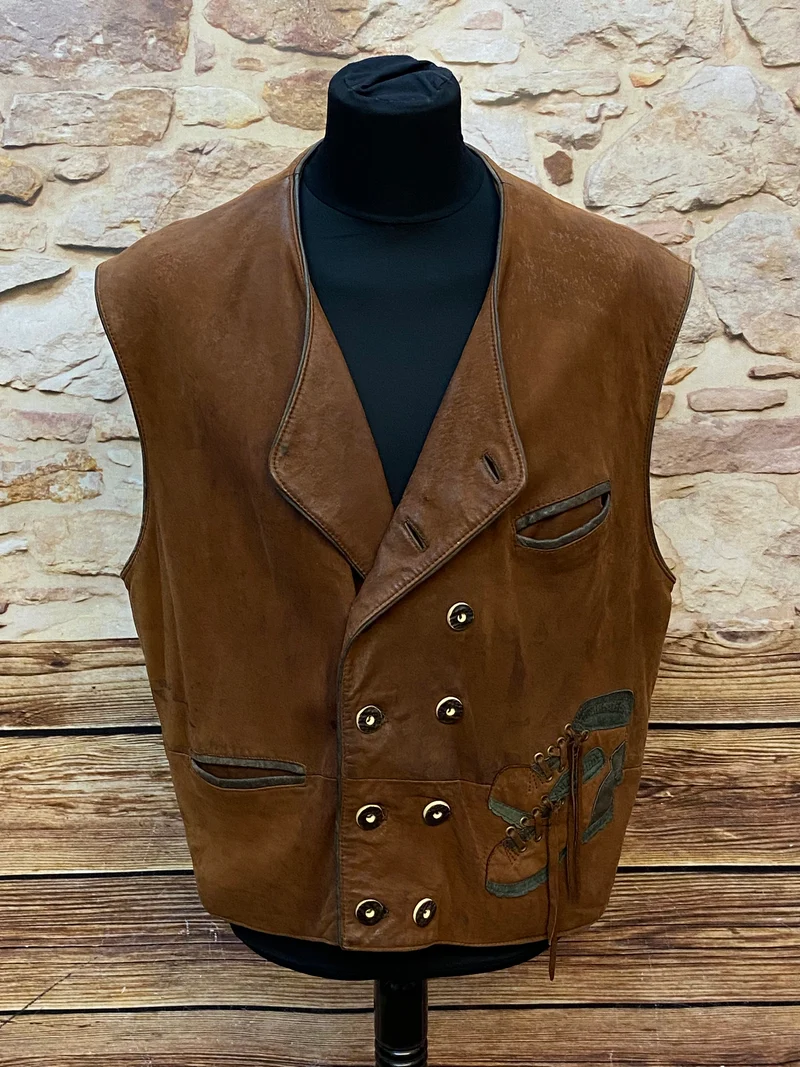 Trachtenweste Leder braun Vintage mit Motiv Stickerei SALE