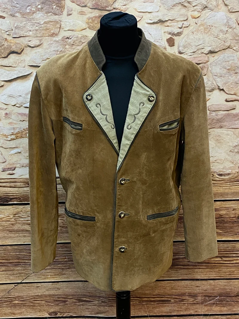 Trachtenjacke Herren Leder braun Vintage mit Stickerei
