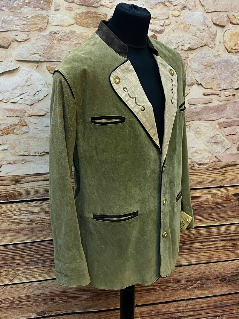 Trachtenjacke Herren Leder grün Vintage mit Stickerei