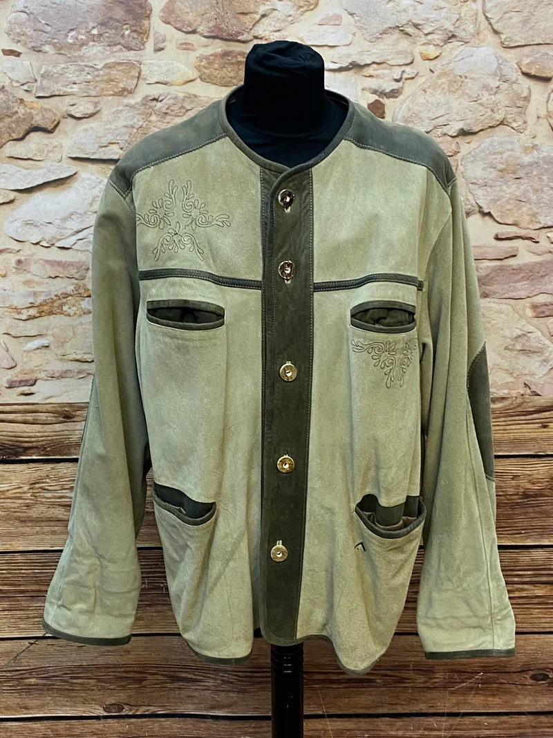 Trachtenjacke Herren Leder grün Vintage Landhaus Gr. 50