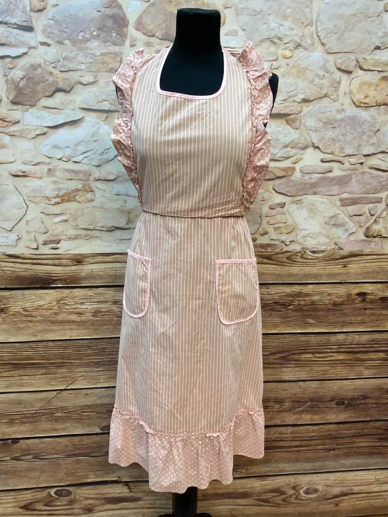 Vintage Rüschenschürze rosa beige - 1980er