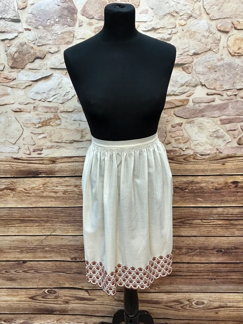 Vintage Dirndlschürze beige - Stickerei, kurz