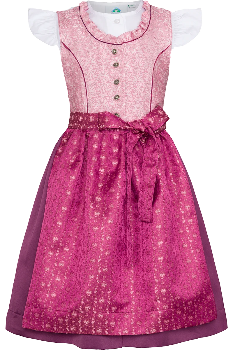 Kinderdirndl mit Blumen- und Rehmuster inklusive Bluse