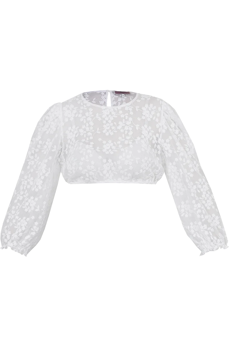 Dirndlbluse hochgeschlossen mit Blumenstickerei