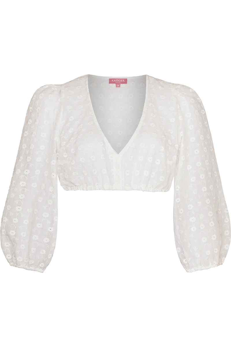 Dirndlbluse mit besticktem Blumenmuster