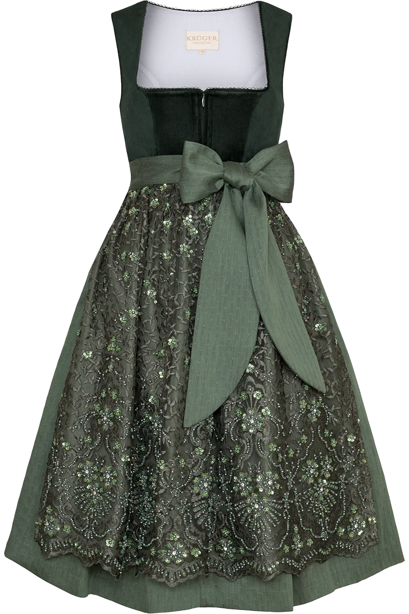 Midi-Samtdirndl mit Paillettenschürze