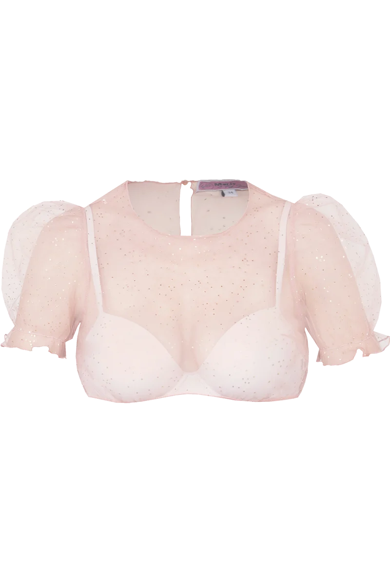 Dirndlbluse transparent mit Puffärmel und Punktedesign - flamingo