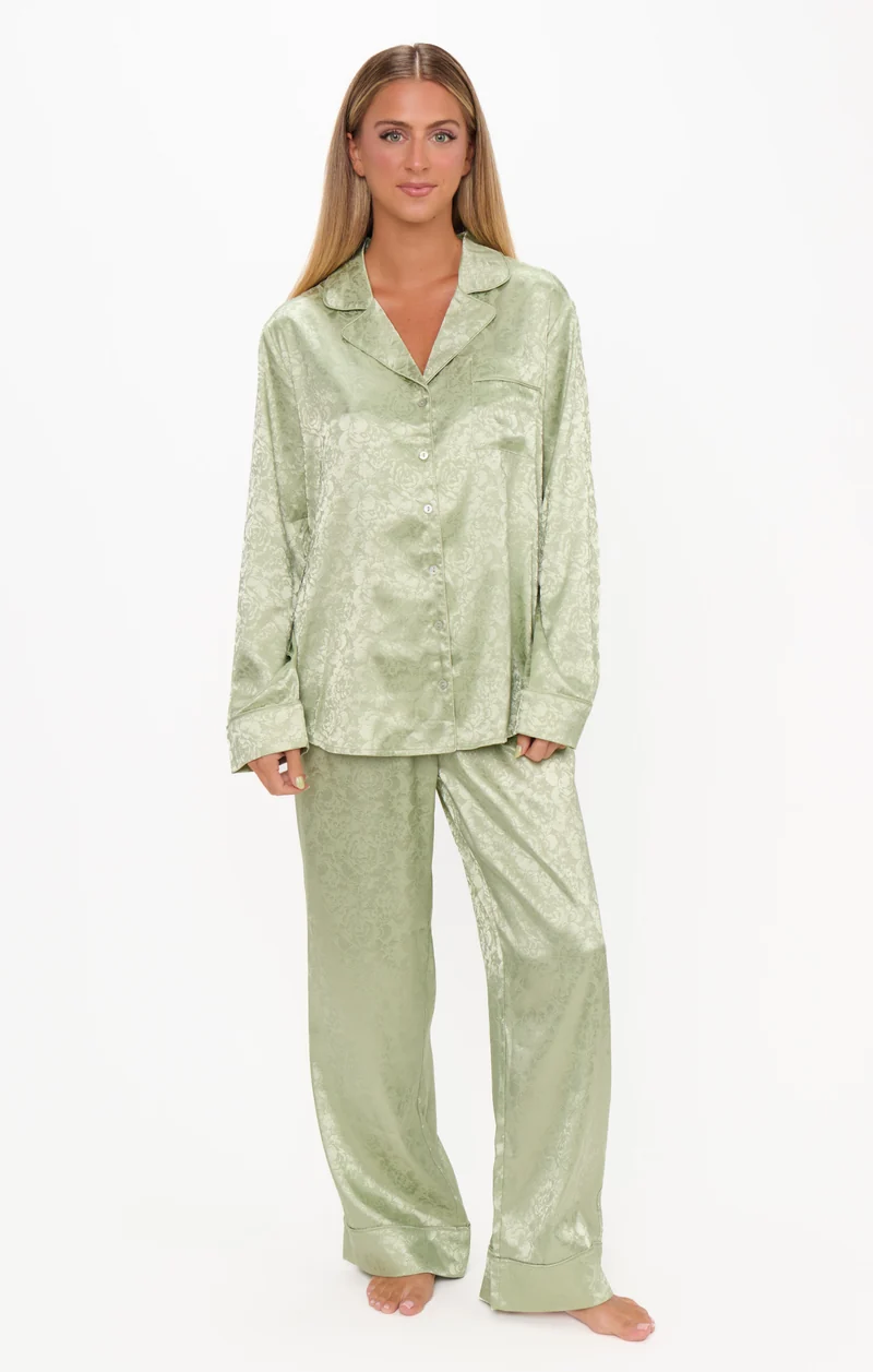 Classic PJ Set ~ Pistachio Floral Silky