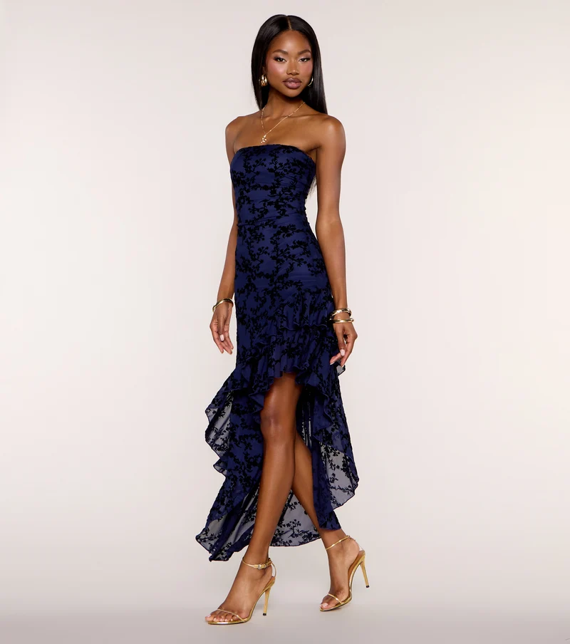 Chic Edge Floral Velvet Burnout Maxi Dress