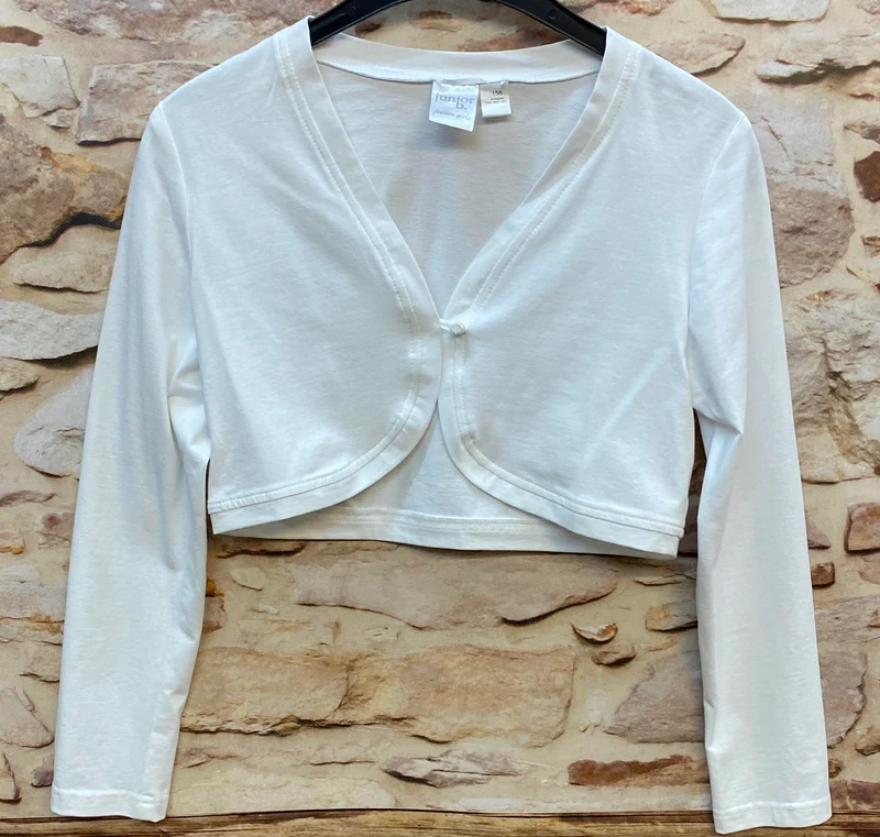 Kommunion Strickjacke Mädchen weiß Gr. 158 – kurze festliche Jacke