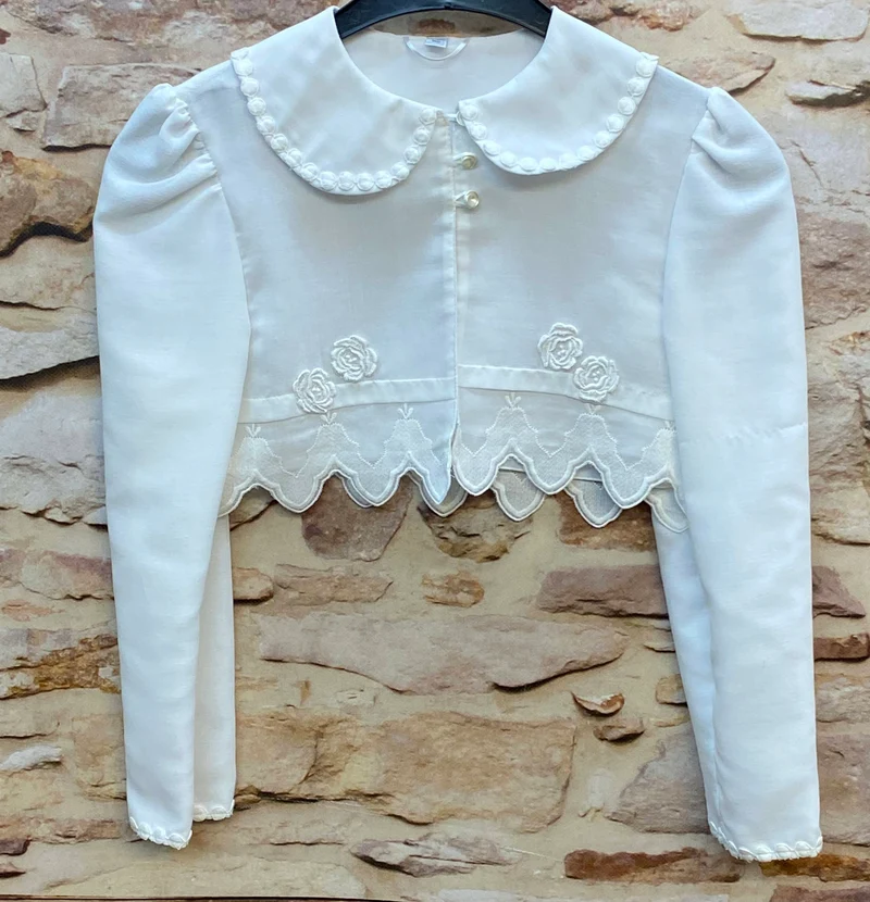 Weiße Festjacke mit Peter-Pan-Kragen – Gr. 140