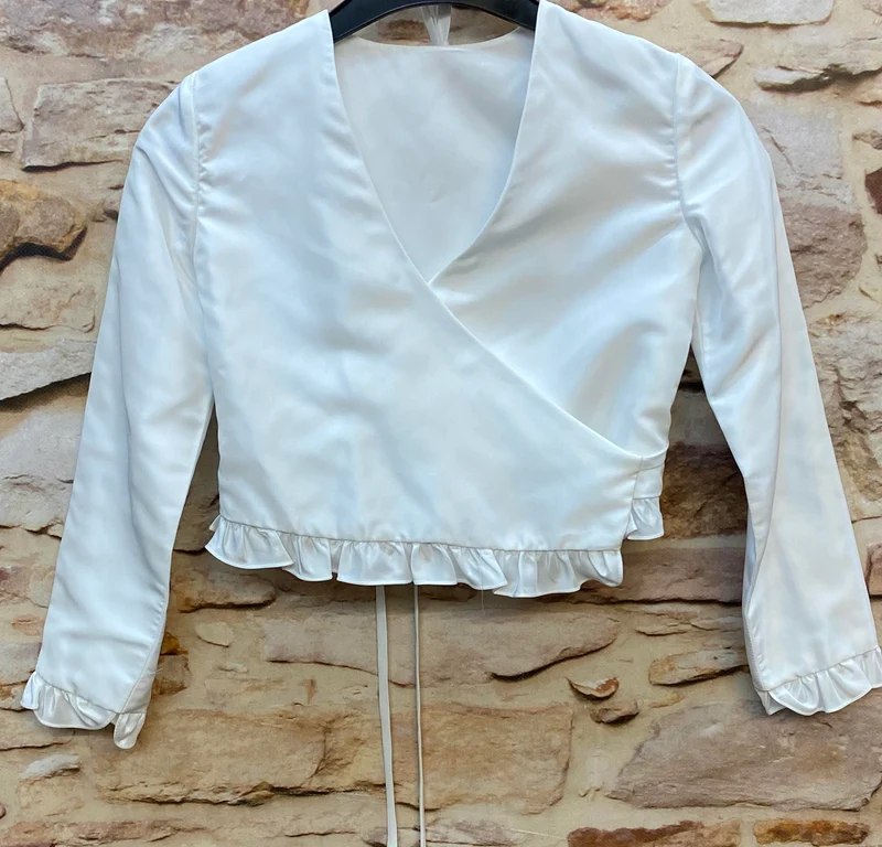 Kommunionjacke Mädchen Weiß mit Rüschen – festliche Bolerojacke Gr. 128