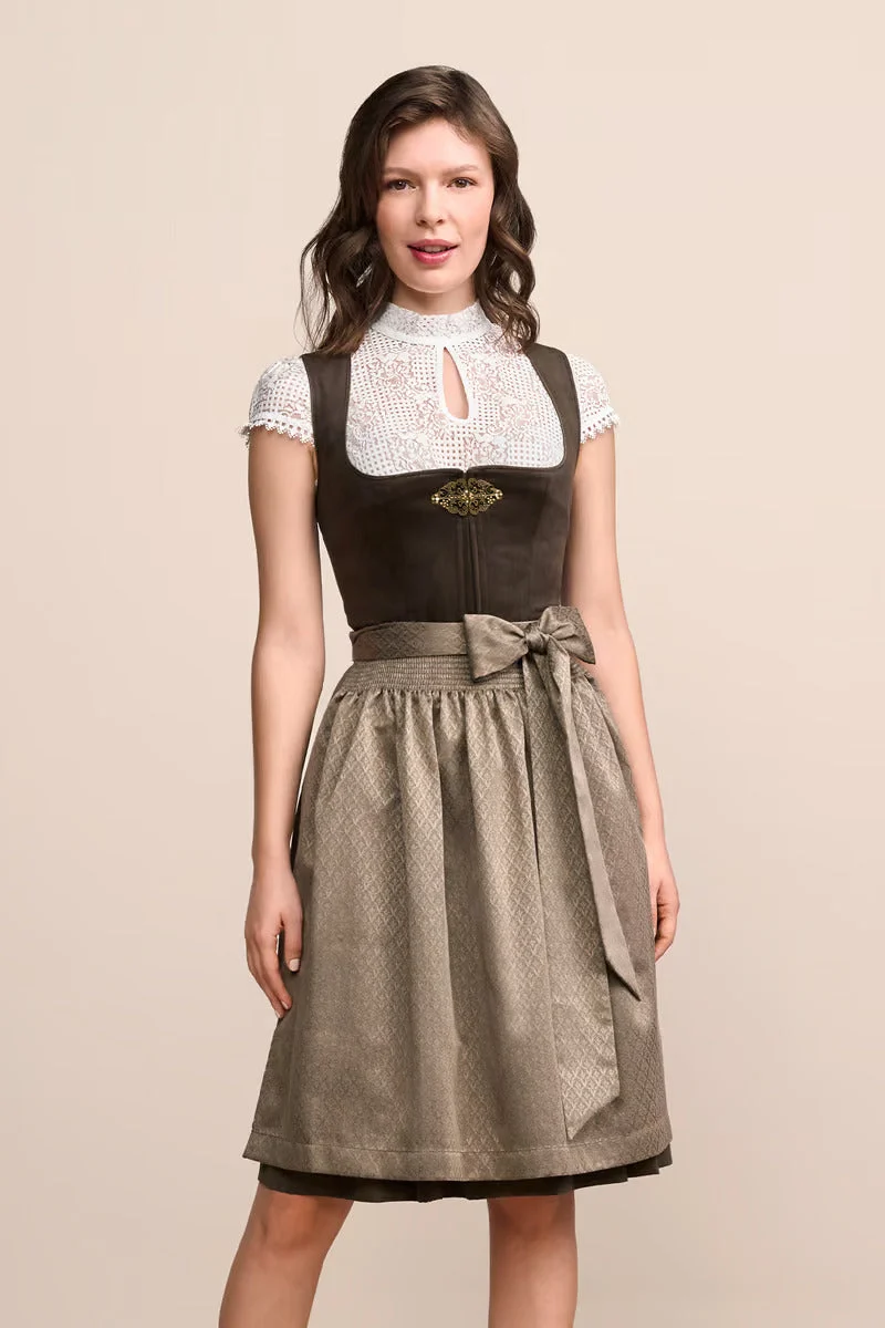 Kruger Midi Dirndl 2pcs. 60cm "Cari" brown (size 42,44)