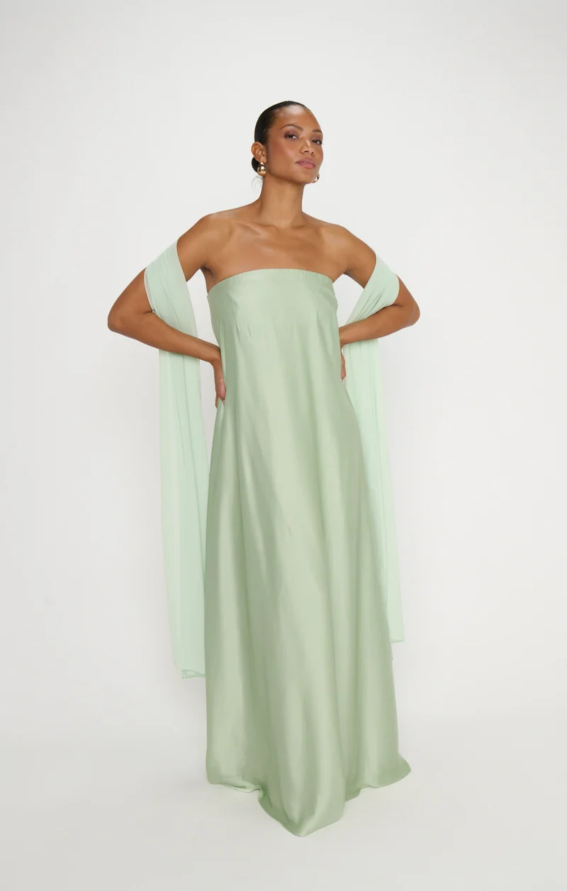 Tinsley Tube Dress ~ Pistachio Luxe Satin