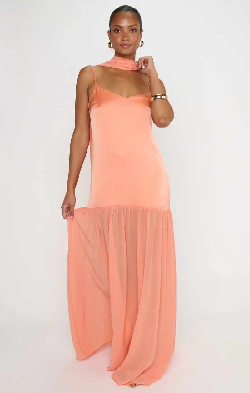Dalia Maxi Dress ~ Cantaloupe Luxe Satin