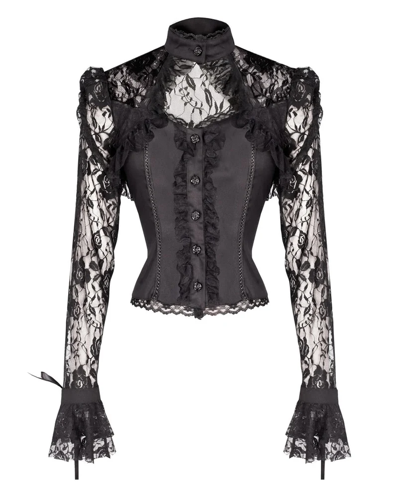 Gothic Spitzenbluse zum Schnüren schwarz