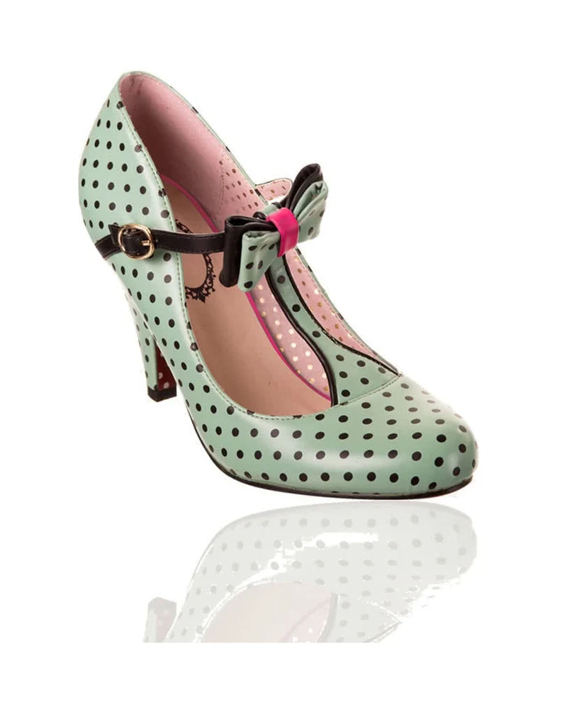 Riemchen Pumps mit Schleife mint/schwarz