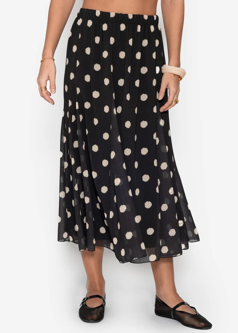 Langer Chiffon Rock mit Polka Dot-Print - schwarz