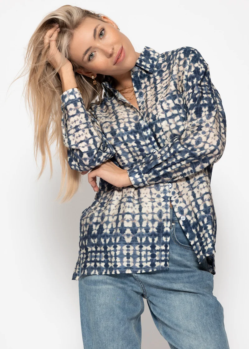 Bluse mit Print - blau