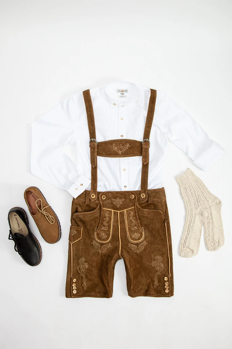 Lederhosenset kurz mit Träger hellbraun