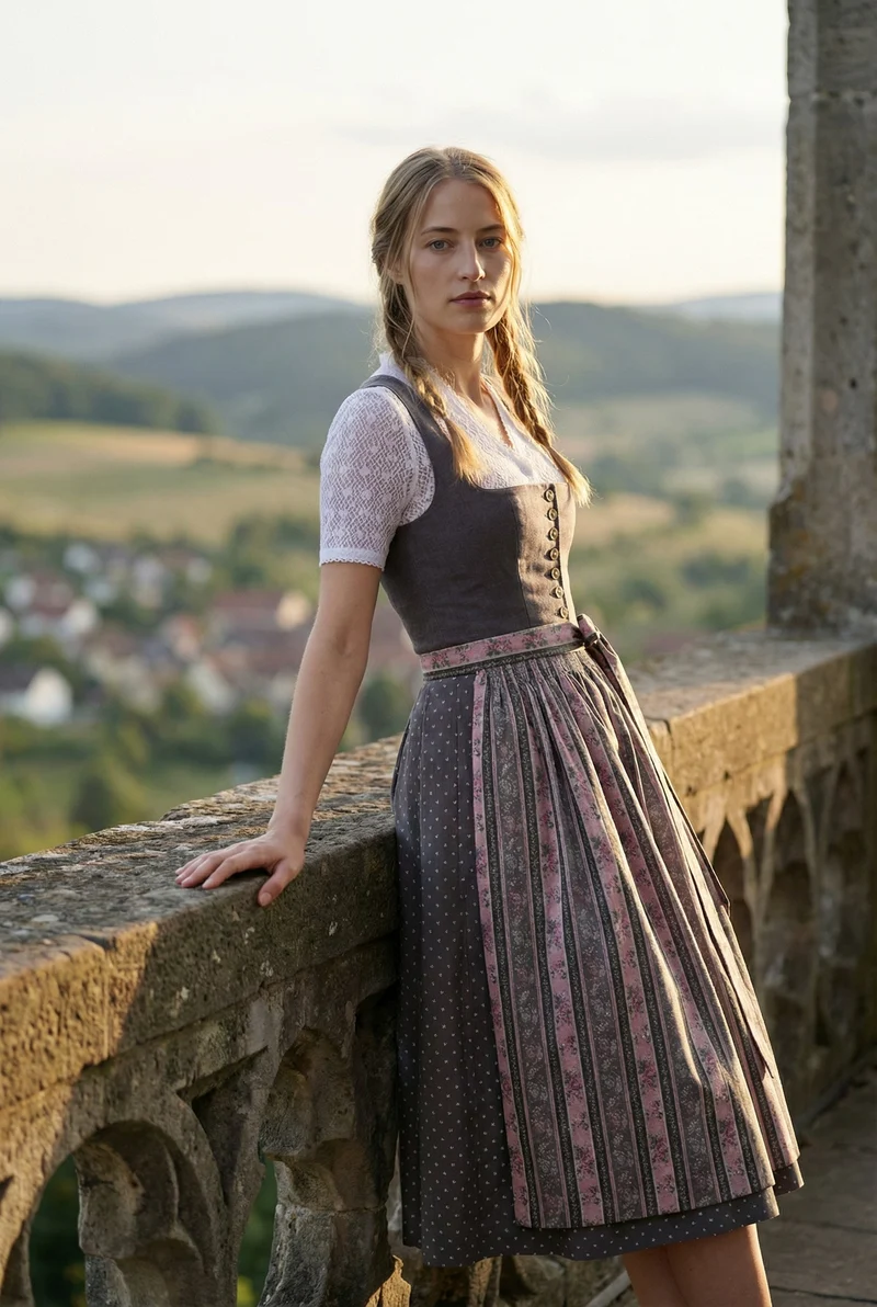 Berwin Midi Dirndl 2pcs. 65cm "Vivi" anthracite (size 38)