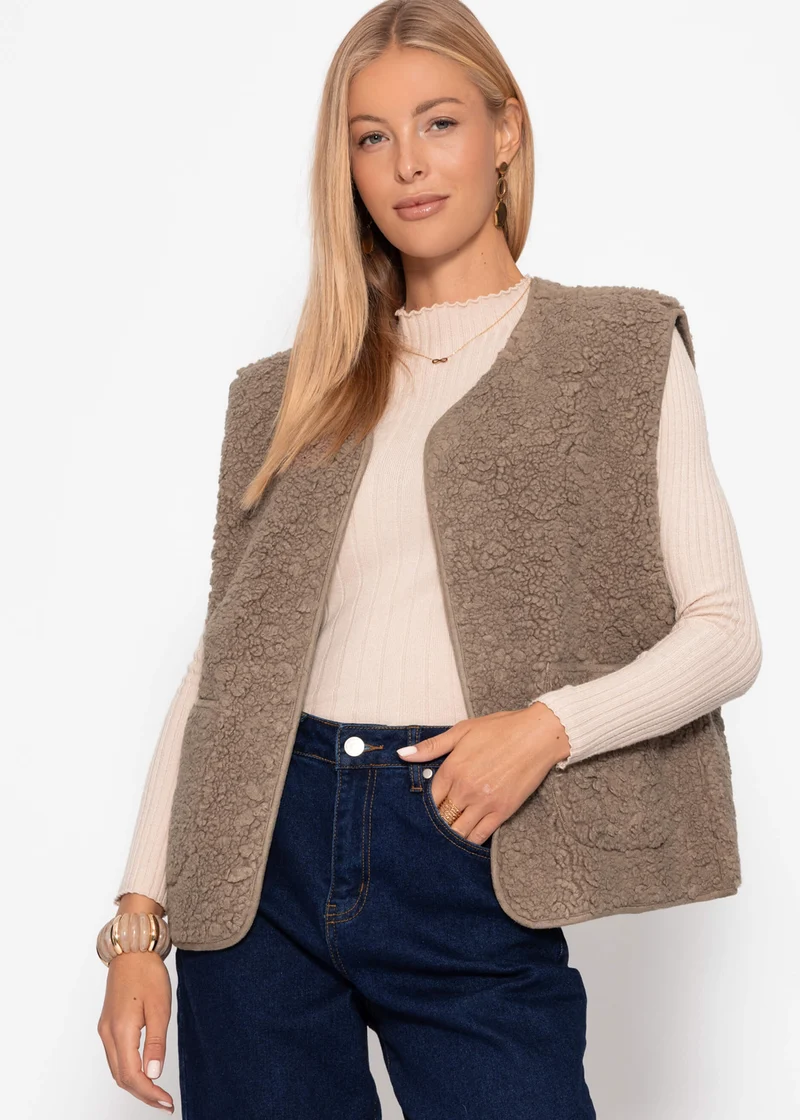 Teddyweste mit Taschen - taupe