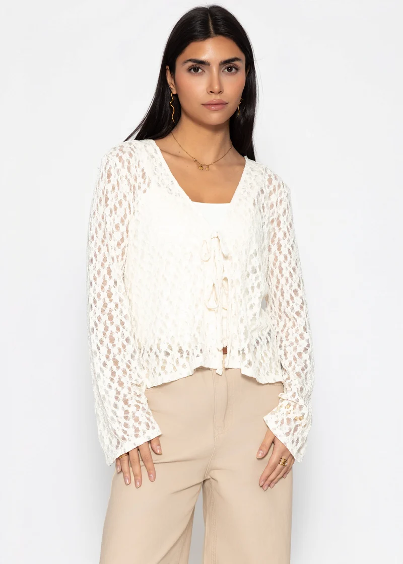 Spitzen Blusenjacke mit Bindebänder - offwhite