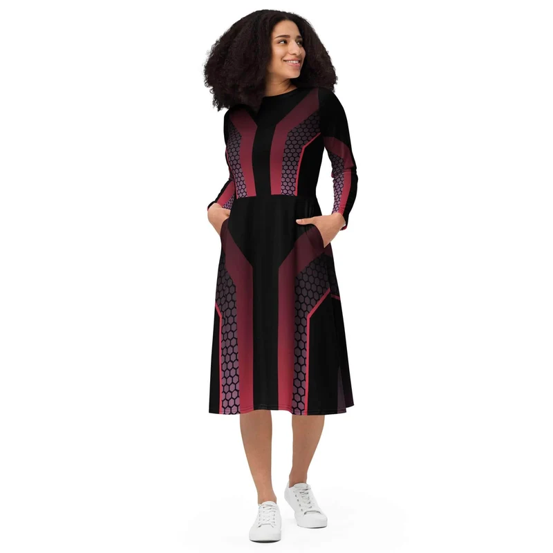 Futuristic Midi Dress with Long Sleeves – A Statement Piece for the Bold Dresser!