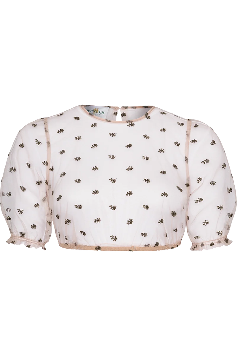 Dirndlbluse transparent mit floraler Stickerei