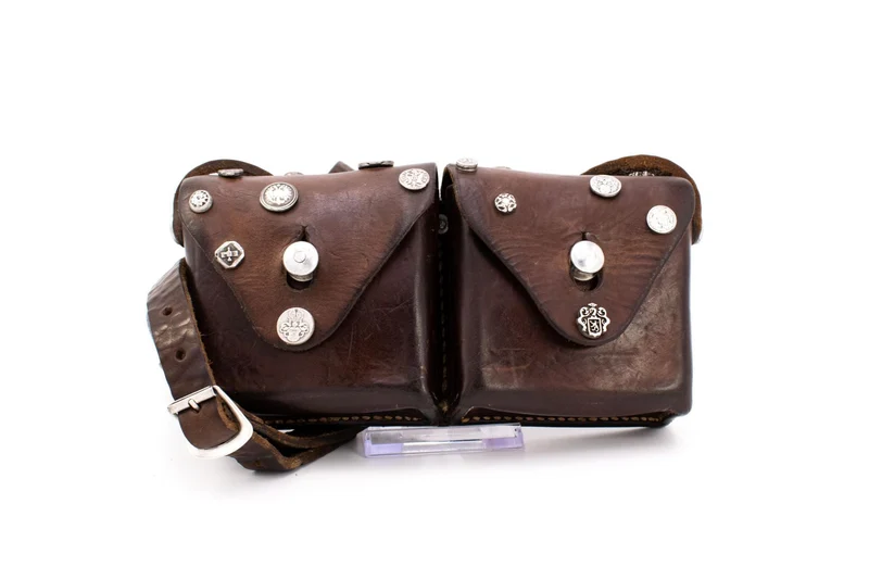 Swiss Army K1911 Double Cartridge Leather Pouch with Adjustable Cross-Strap & Mixed Antique Silver Hardware