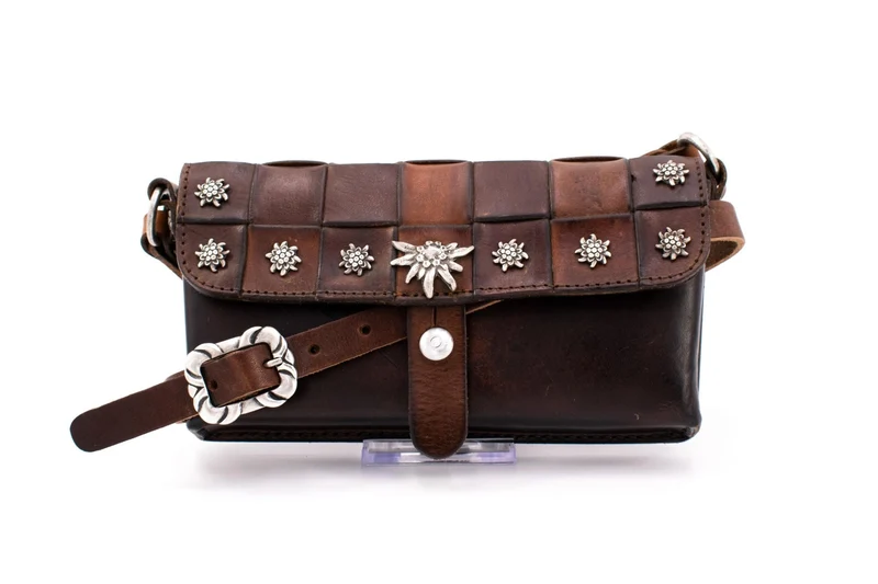Swiss Army Stgw 57 Leather Utility Bag with Braided Rifle Sling & Antique Silver Edelweiss Accents