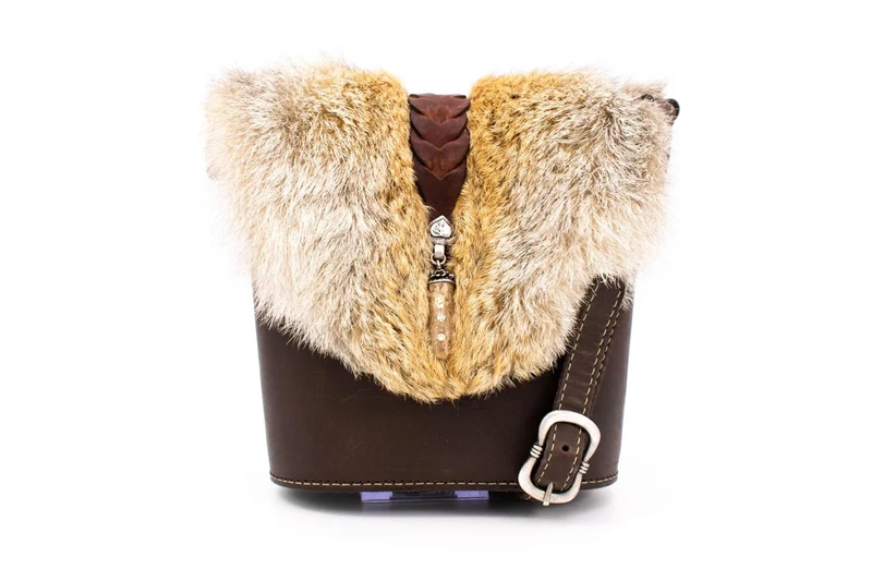 Austrian Structured Leather "Opera Glasses" Micro Bag with Genuine Fox Fur